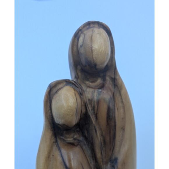Olive Wood Holy Family Statue Of Mary, Joseph Jesus Sculpture 6" Hand Carved - Picture 4 of 4